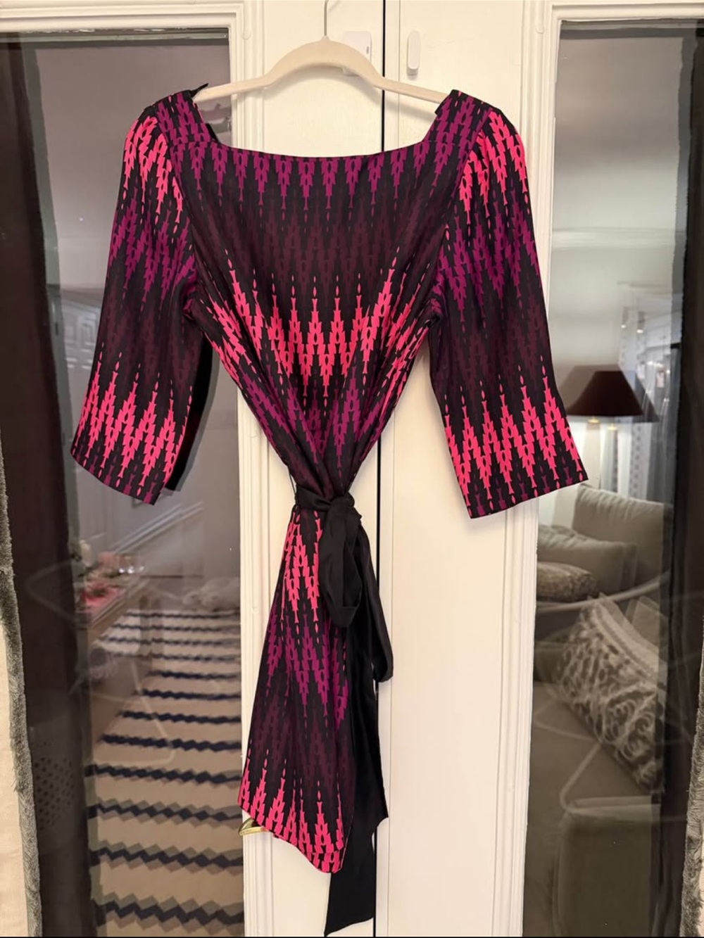 Milly of New York Black and Hot Pink Patterned Mini Dress